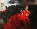 Garmash Famous Paintings - WOMAN IN RED